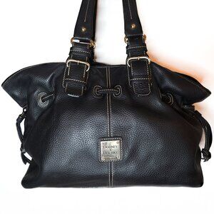 Dooney Bourke Chiara Black Pebbled Leather Satchel Shoulder Handbag Purse Large